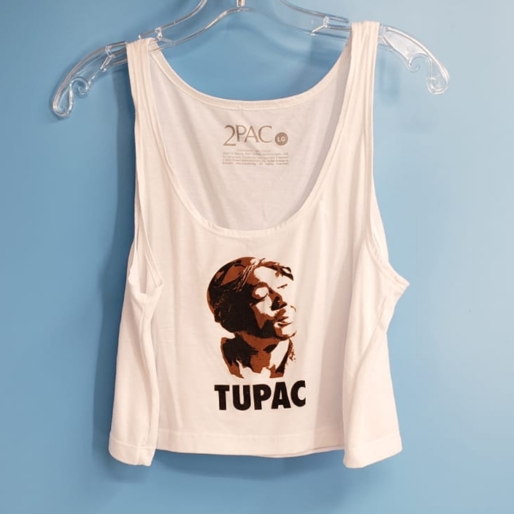 2 PAC white muscle cut cropped top